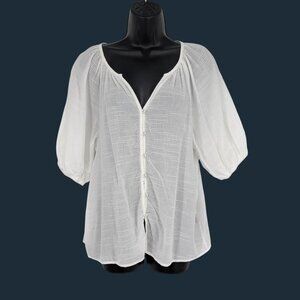 Love Stitch Gauze Peasant Button Front Top Lightweight Festival Vacation Size L